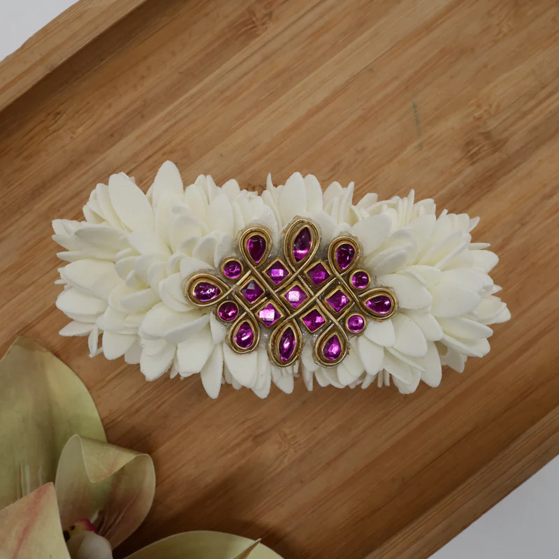 Handmade Foam Pichi Kundan Kolam French Barrette Hair Clip